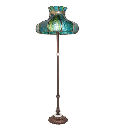 Meyda Lighting Frederick 62" 3-Light Mahogany Bronze Floor Lamp With Blue Green Shade Glass