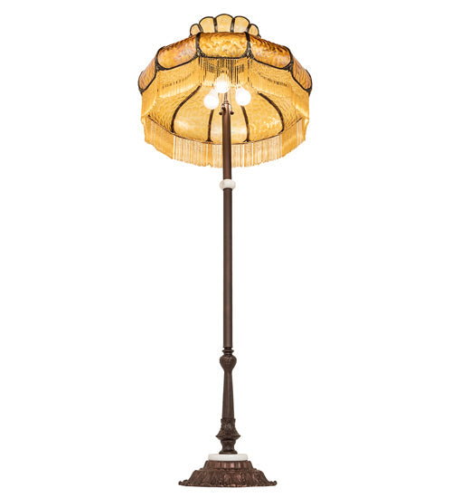 Meyda Lighting Frederick 62" 3-Light Mahogany Bronze Floor Lamp With Iridized Amber Art Shade Glass