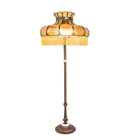 Meyda Lighting Frederick 62" 3-Light Mahogany Bronze Floor Lamp With Iridized Amber Art Shade Glass