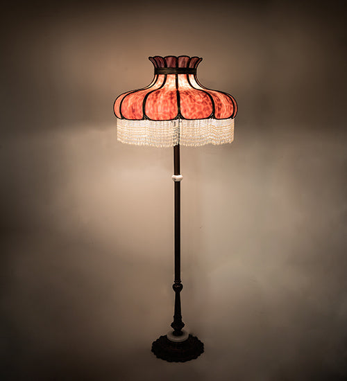 Meyda Lighting Frederick 62" 3-Light Mahogany Bronze Floor Lamp With Pink & White Shade Glass