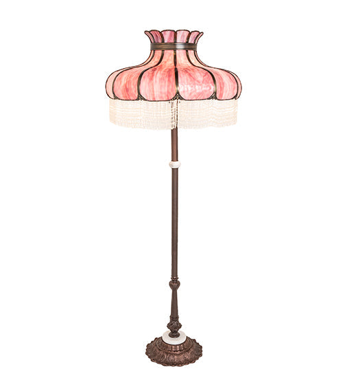 Meyda Lighting Frederick 62" 3-Light Mahogany Bronze Floor Lamp With Pink & White Shade Glass