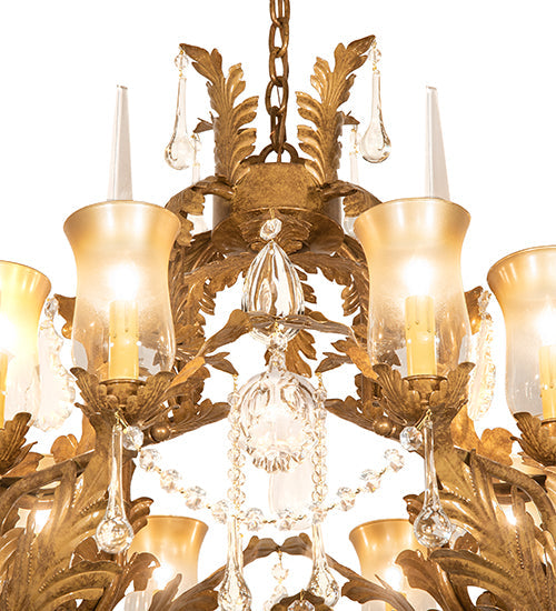 Meyda Lighting French Baroque 34" 13-Light Aztec Gold Chandelier With Clear & Gold Hurricane Shade Glass