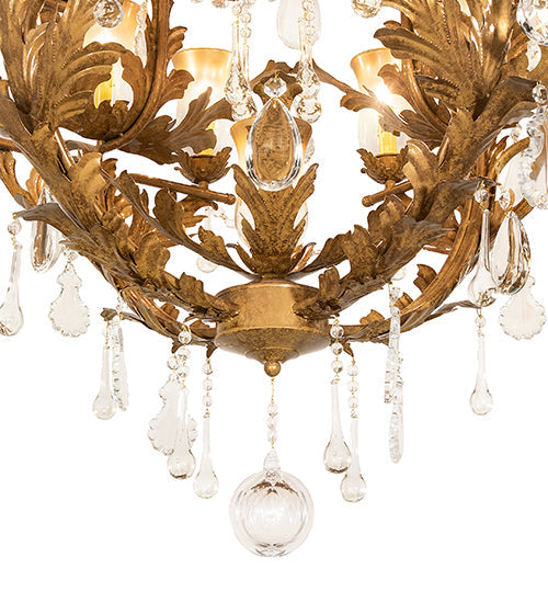 Meyda Lighting French Baroque 34" 13-Light Aztec Gold Chandelier With Clear & Gold Hurricane Shade Glass
