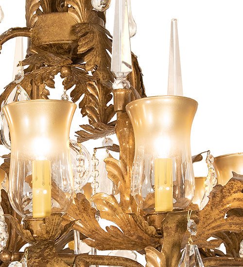 Meyda Lighting French Baroque 34" 13-Light Aztec Gold Chandelier With Clear & Gold Hurricane Shade Glass
