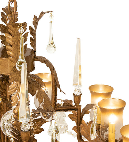 Meyda Lighting French Baroque 34" 13-Light Aztec Gold Chandelier With Clear & Gold Hurricane Shade Glass