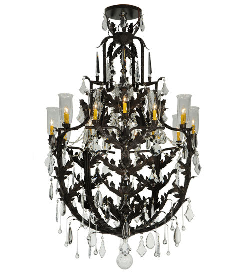 Meyda Lighting French Baroque 48" 16-Light Gilded Tobacco Chandelier With Clear Hurricane Shade Glass