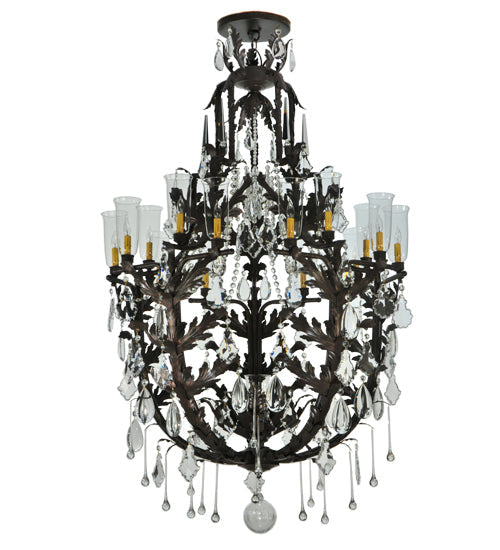 Meyda Lighting French Baroque 48" 16-Light Gilded Tobacco Chandelier With Clear Hurricane Shade Glass