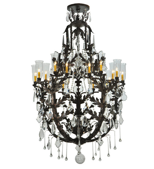 Meyda Lighting French Baroque 48" 16-Light Gilded Tobacco Chandelier With Clear Hurricane Shade Glass