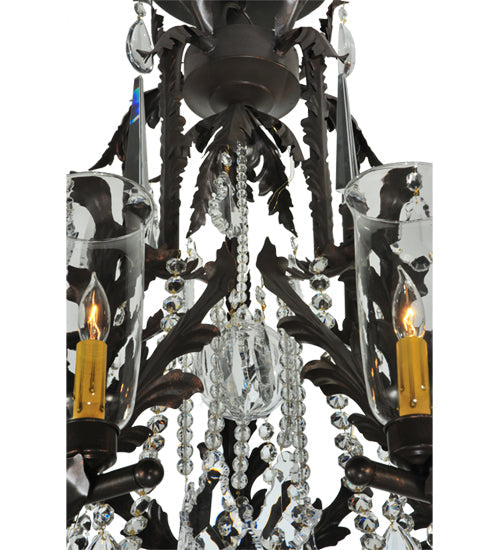 Meyda Lighting French Baroque 48" 16-Light Gilded Tobacco Chandelier With Clear Hurricane Shade Glass
