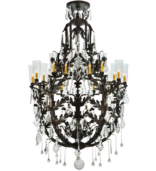 Meyda Lighting French Baroque 48" 16-Light Gilded Tobacco Chandelier With Clear Hurricane Shade Glass