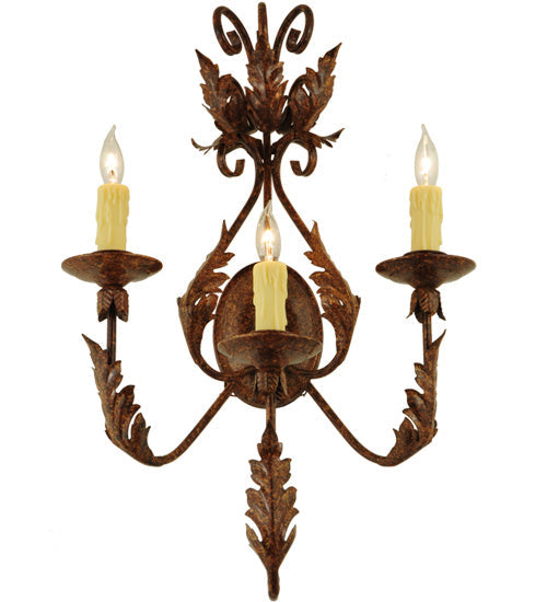 Meyda Lighting French Elegance 17" 3-Light Oxide Bronze Wall Sconce With Ivory Faux Candlelight