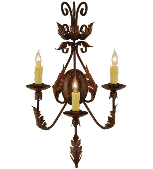 Meyda Lighting French Elegance 17" 3-Light Oxide Bronze Wall Sconce With Ivory Faux Candlelight