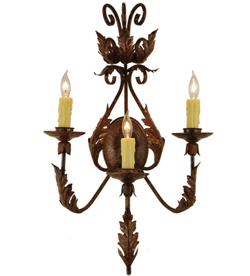 Meyda Lighting French Elegance 17" 3-Light Oxide Bronze Wall Sconce With Ivory Faux Candlelight