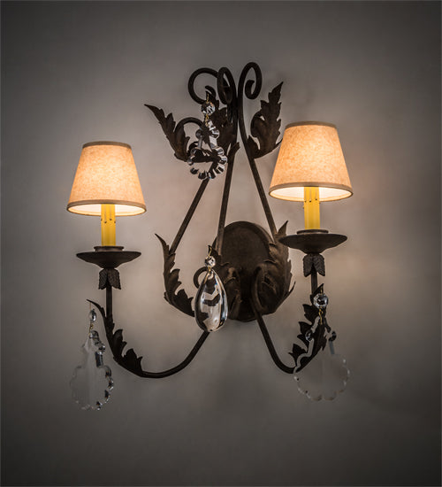 Meyda Lighting French Elegance 18" 2-Light Antiquity Wall Sconce With Beige Textrene Shade