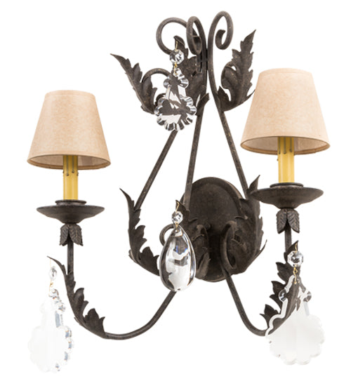 Meyda Lighting French Elegance 18" 2-Light Antiquity Wall Sconce With Beige Textrene Shade