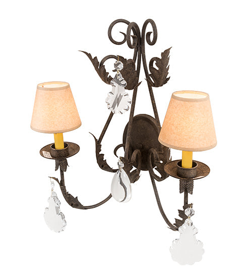 Meyda Lighting French Elegance 18" 2-Light Antiquity Wall Sconce With Beige Textrene Shade