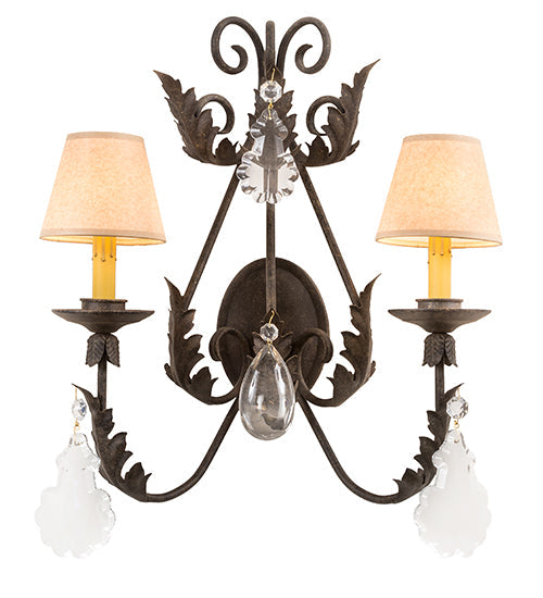 Meyda Lighting French Elegance 18" 2-Light Antiquity Wall Sconce With Beige Textrene Shade