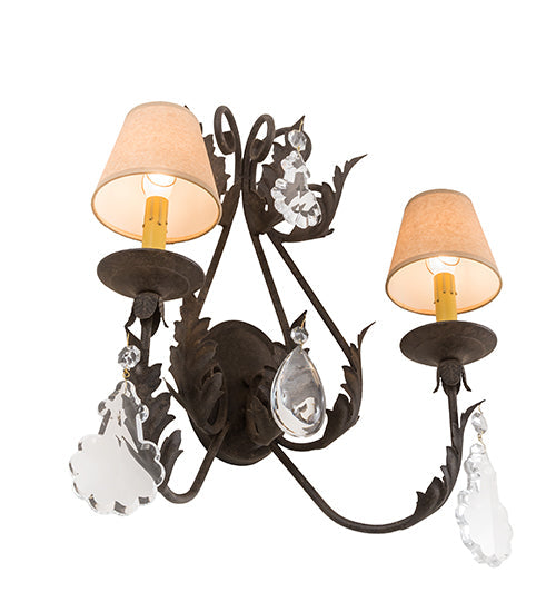 Meyda Lighting French Elegance 18" 2-Light Antiquity Wall Sconce With Beige Textrene Shade