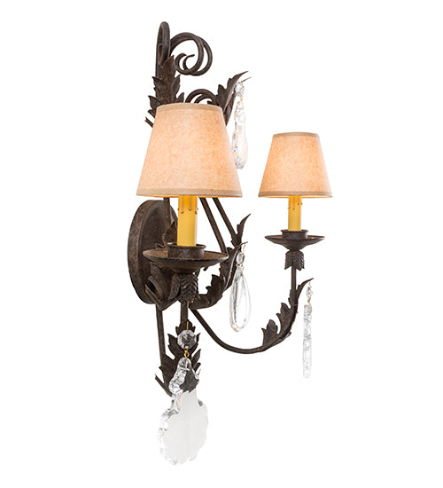 Meyda Lighting French Elegance 18" 2-Light Antiquity Wall Sconce With Beige Textrene Shade