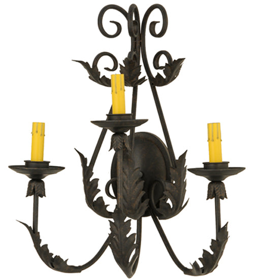 Meyda Lighting French Elegance 18" 3-Light Chestnut Wall Sconce With Clear Hurricane Shade Glass