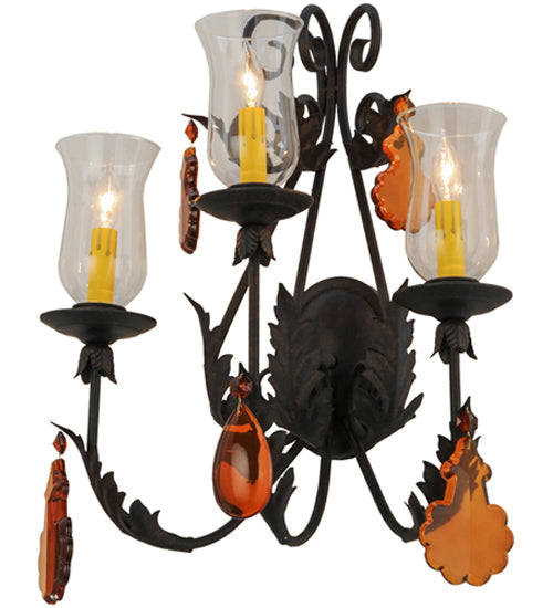 Meyda Lighting French Elegance 18" 3-Light Chestnut Wall Sconce With Clear Hurricane Shade Glass