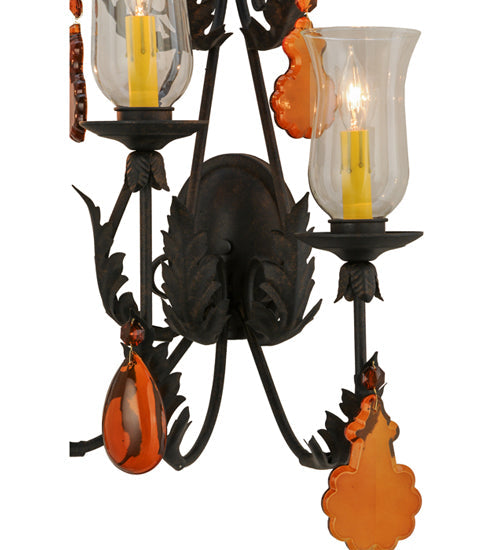 Meyda Lighting French Elegance 18" 3-Light Chestnut Wall Sconce With Clear Hurricane Shade Glass