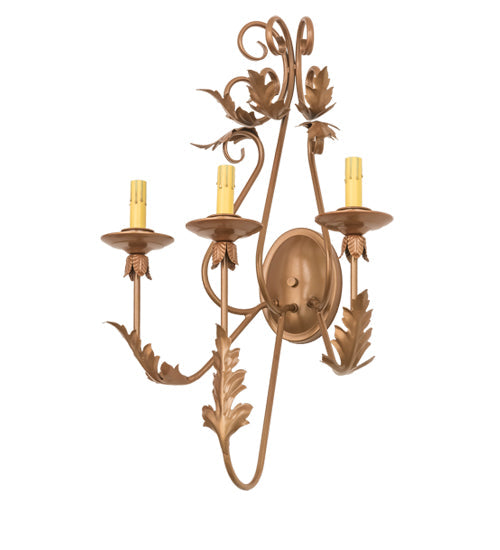 Meyda Lighting French Elegance 18" 3-Light Metallic Bronze Wall Sconce With Beige Natural Linen Textrene Shade