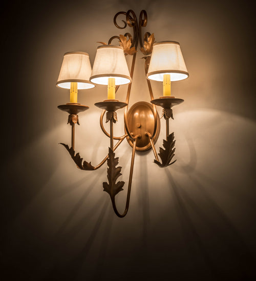Meyda Lighting French Elegance 18" 3-Light Metallic Bronze Wall Sconce With Beige Natural Linen Textrene Shade
