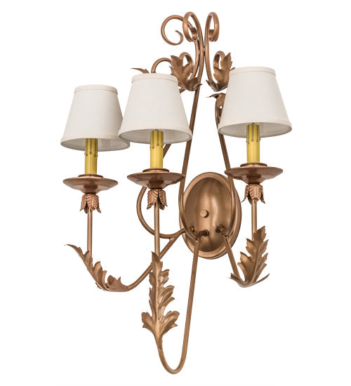 Meyda Lighting French Elegance 18" 3-Light Metallic Bronze Wall Sconce With Beige Natural Linen Textrene Shade