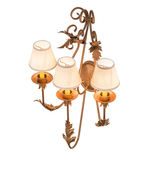 Meyda Lighting French Elegance 18" 3-Light Metallic Bronze Wall Sconce With Beige Natural Linen Textrene Shade