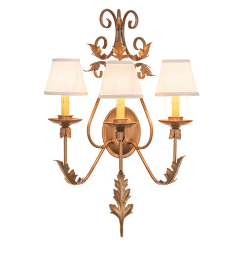 Meyda Lighting French Elegance 18" 3-Light Metallic Bronze Wall Sconce With Beige Natural Linen Textrene Shade