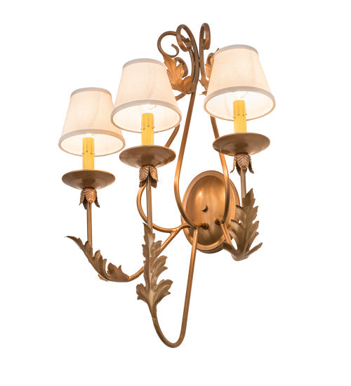 Meyda Lighting French Elegance 18" 3-Light Metallic Bronze Wall Sconce With Beige Natural Linen Textrene Shade