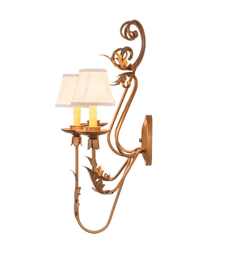 Meyda Lighting French Elegance 18" 3-Light Metallic Bronze Wall Sconce With Beige Natural Linen Textrene Shade