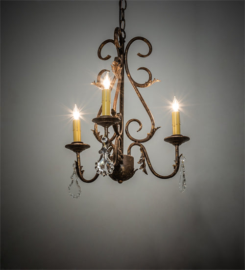 Meyda Lighting French Elegance 18" 3-Light Pompeii Gold Chandelier With Amber Faux Candlelight