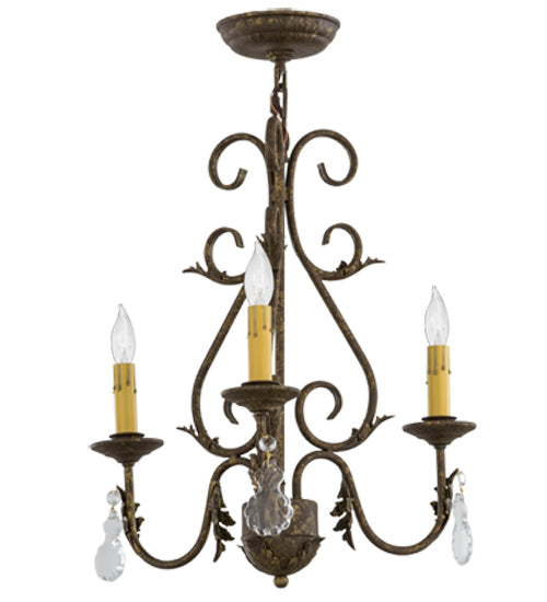 Meyda Lighting French Elegance 18" 3-Light Pompeii Gold Chandelier With Amber Faux Candlelight