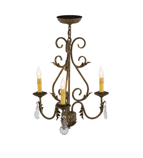 Meyda Lighting French Elegance 18" 3-Light Pompeii Gold Chandelier With Amber Faux Candlelight