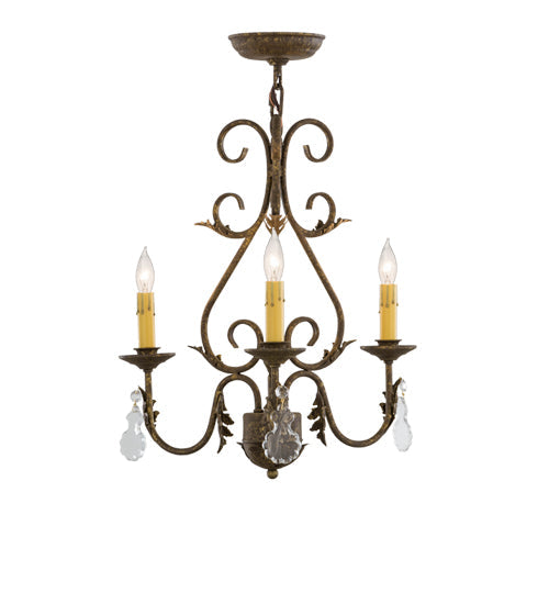 Meyda Lighting French Elegance 18" 3-Light Pompeii Gold Chandelier With Amber Faux Candlelight