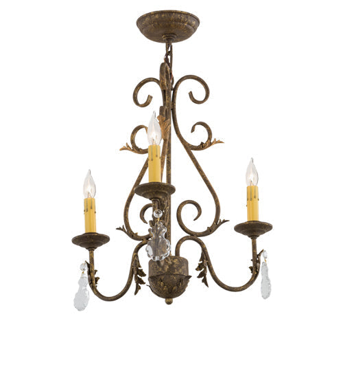 Meyda Lighting French Elegance 18" 3-Light Pompeii Gold Chandelier With Amber Faux Candlelight