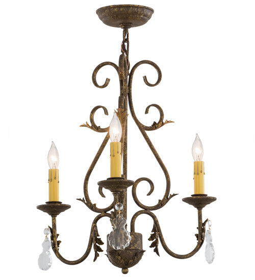 Meyda Lighting French Elegance 18" 3-Light Pompeii Gold Chandelier With Amber Faux Candlelight
