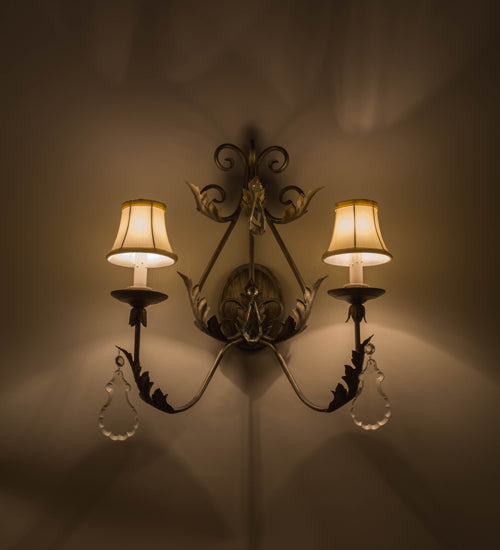 Meyda Lighting French Elegance 21" 2-Light Antique Silver Wall Sconce With Cream Textrene Shade