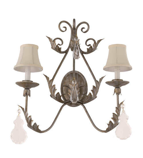 Meyda Lighting French Elegance 21" 2-Light Antique Silver Wall Sconce With Cream Textrene Shade