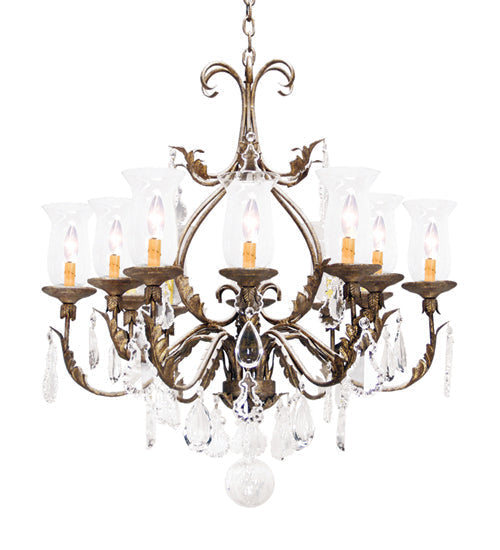 Meyda Lighting French Elegance 36" 12-Light Antiquity Chandelier With Clear Hurricane Shade Glass