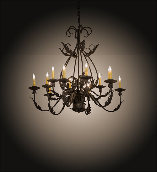 Meyda Lighting French Elegance 36" 12-Light Antiquity Chandelier With Ivory Faux Candlelight