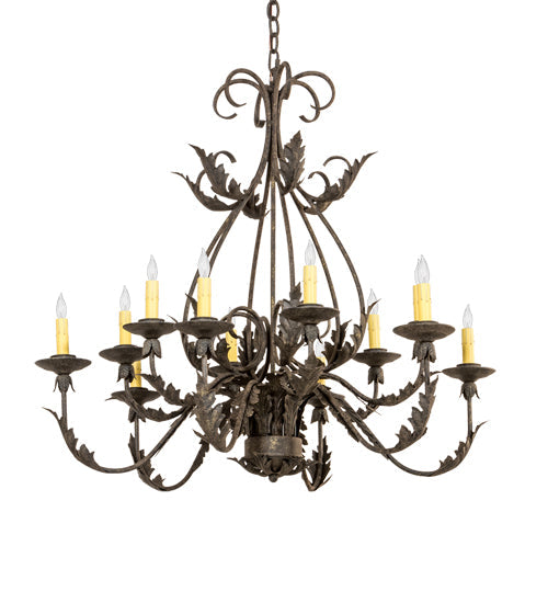 Meyda Lighting French Elegance 36" 12-Light Antiquity Chandelier With Ivory Faux Candlelight