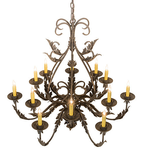 Meyda Lighting French Elegance 36" 12-Light Antiquity Chandelier With Ivory Faux Candlelight