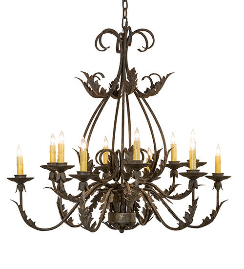 Meyda Lighting French Elegance 36" 12-Light Antiquity Chandelier With Ivory Faux Candlelight