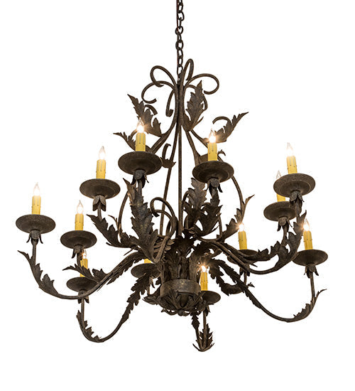 Meyda Lighting French Elegance 36" 12-Light Antiquity Chandelier With Ivory Faux Candlelight