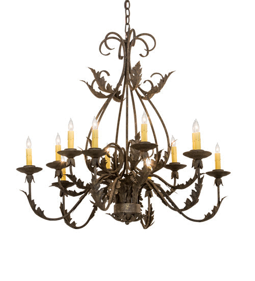 Meyda Lighting French Elegance 36" 12-Light Antiquity Chandelier With Ivory Faux Candlelight