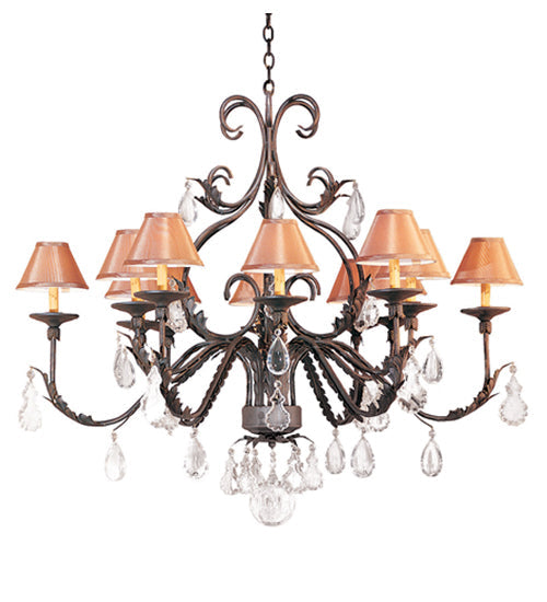 Meyda Lighting French Elegance 48" 12-Light Gilded Tobacco Chandelier With Pecan Textrene Shade