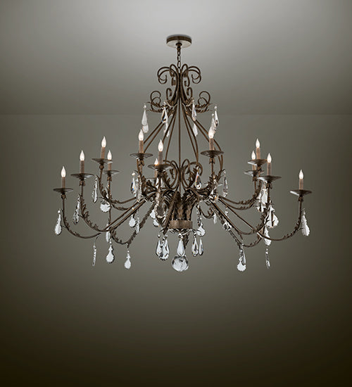 Meyda Lighting French Elegance 60" 16-Light Antique Silver Chandelier With Antique Silver Faux Candlelight